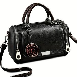 Vintage Boston Vegan Leather Handbag Floral Embellished Pendant w/ Dustbag NIP